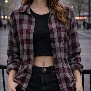 Plaid Button Down Shirt for Women